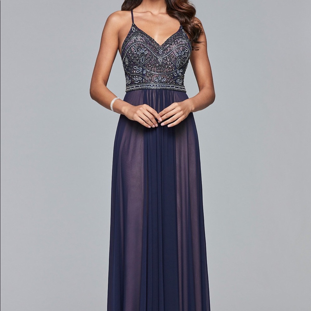 Faviana navy prom dress, NWT